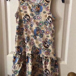 Floral Kids Dress with Cartoon Print